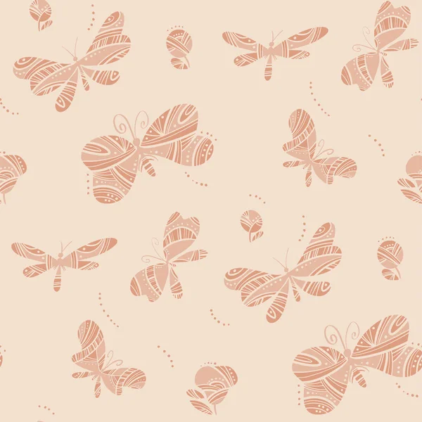 Folk Style Textured Decorative Butterfly Flock Seamless Pattern Vector Tile — Stock Vector