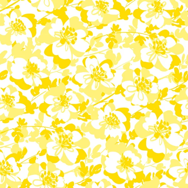Fondo Flores Abstractas Amarillo Claro Blanco Patrón Sin Costura Verano — Vector de stock