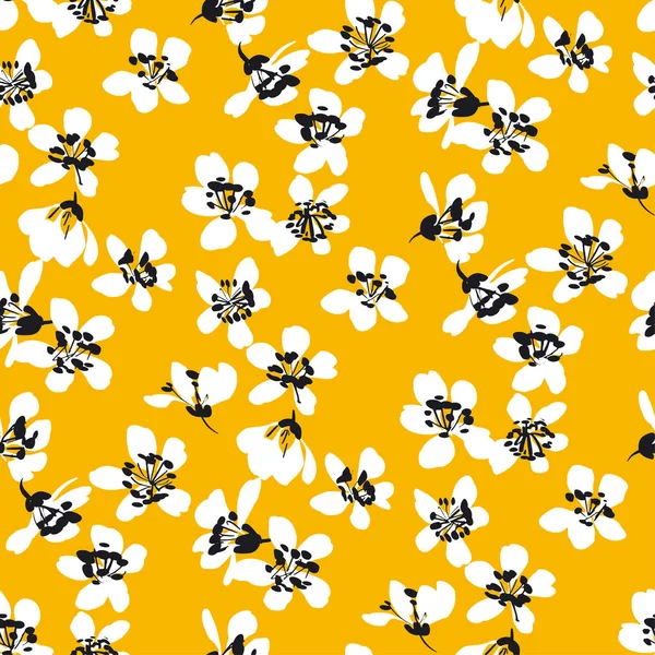 Fun Helle Weiße Frühlingsblumen Nahtlose Muster Für Hintergrund Stoff Textil — Stockvektor