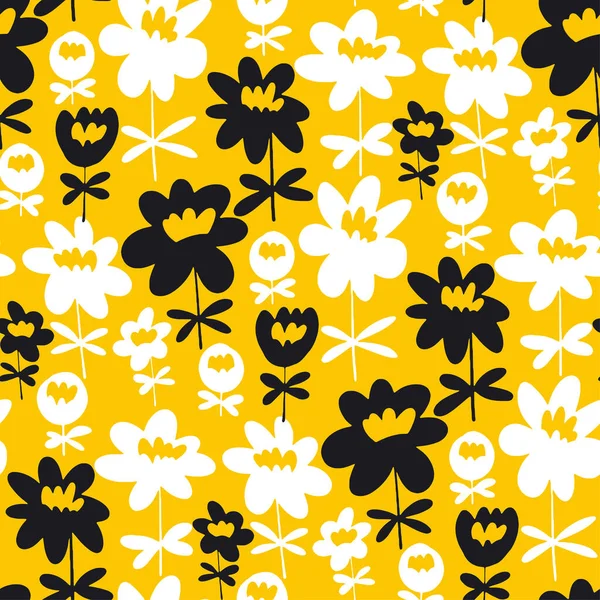 Fun Sonnig Gelb Sommer Kamillenblüten Silhouette Nahtlose Muster Für Hintergrund — Stockvektor