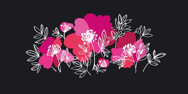 Gras Rose Pivoine Fleurs Élément Décoratif Pour Carte Tête Invitation — Image vectorielle