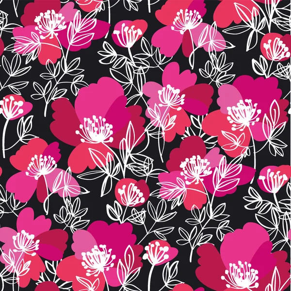 장식적 현대의 스케치 조랑말 꽃들은 디자인에 있어서 윤기없는 패턴을 지닌다 — 스톡 벡터