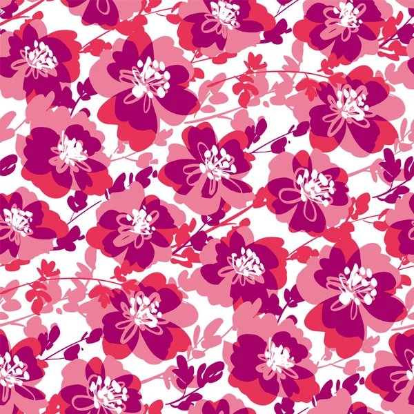 Motif Dynamique Actif Sans Couture Floral Rose Minable Pour Tissu — Image vectorielle