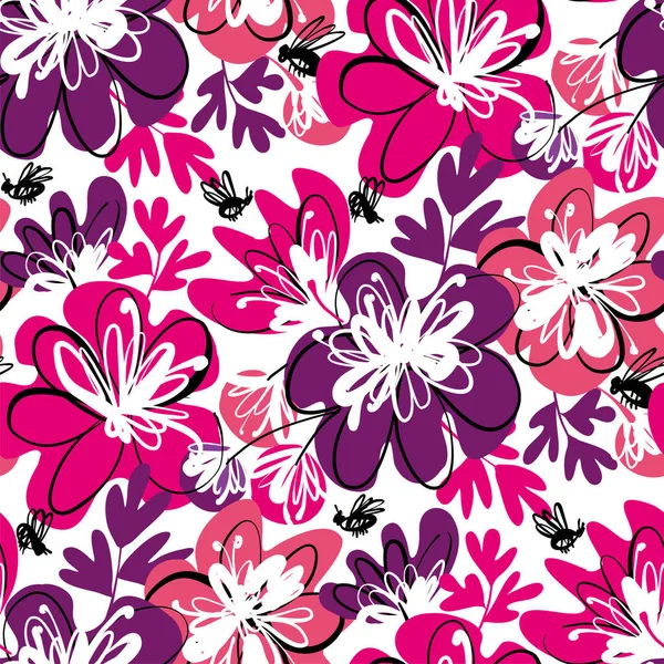 Amusant Motif Floral Abstrait Rose Violet Sans Couture Pour Fond — Image vectorielle
