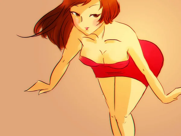 Sexy Anime Girl Drawing — Stock Photo, Image