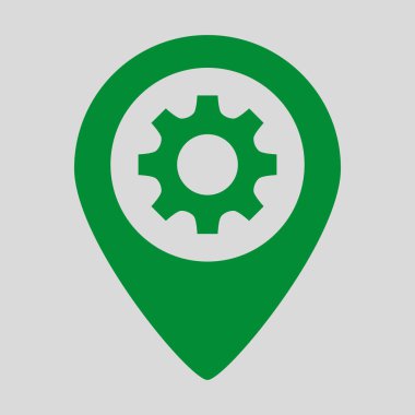 Harita göstergesi ile dişli simgesini gri arka plan üzerinde. Vektör çizim