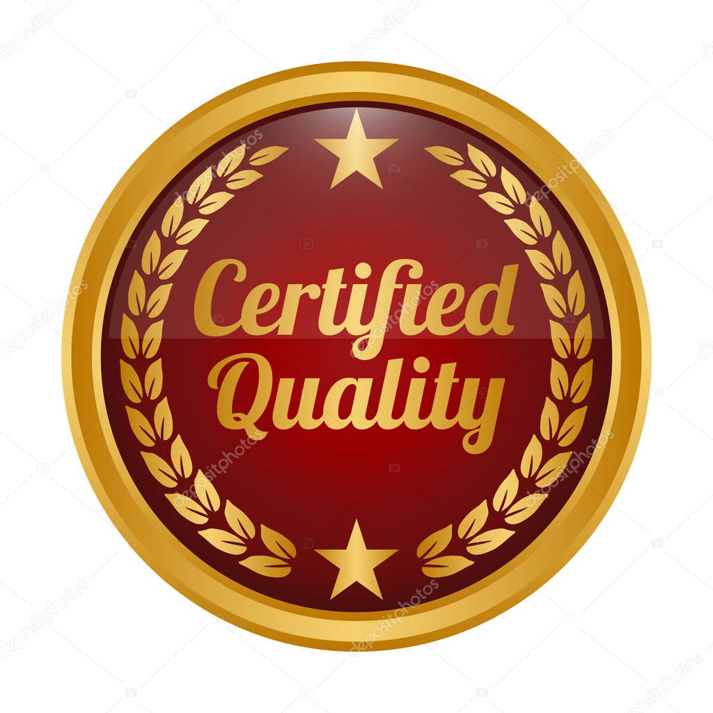 Certified quality badge on white background. Vector illustration
