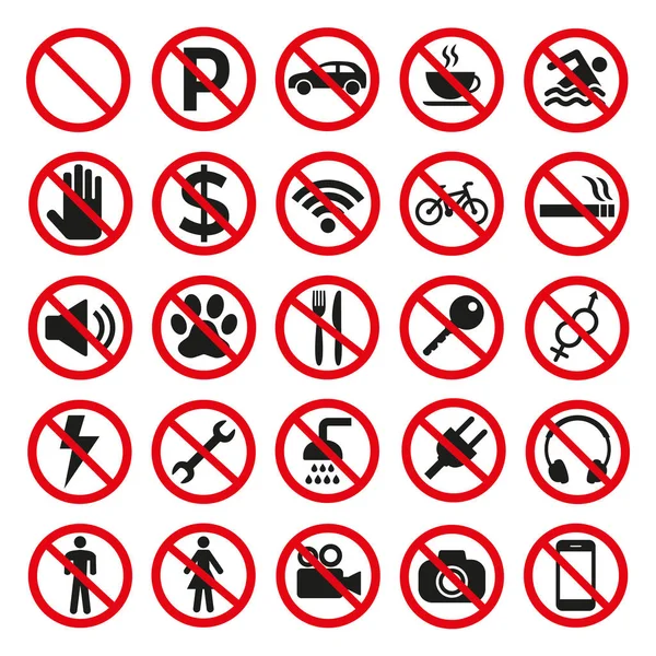 Prohibition Signs Set Safety White Background Vector Illustration — Stock Vector
