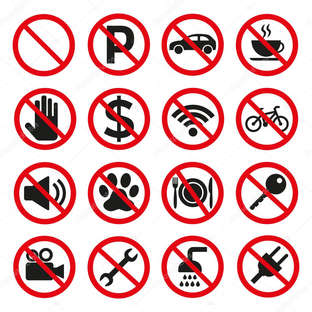 Prohibition signs set safety on white background. Vector illustration