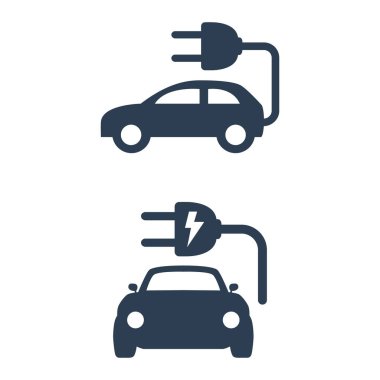 Elektrikli otomobil simgesi beyaz arka plan üzerinde. Vektör çizim