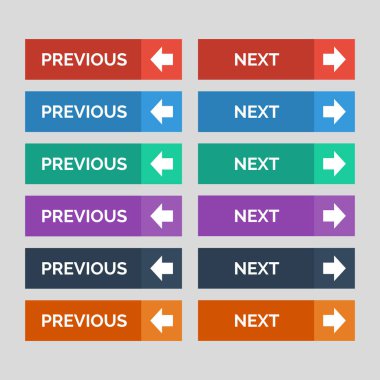 Önceki ve sonraki düz düğmeler gri arka plan üzerinde. Vektör çizim