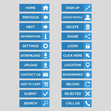 Düz web düğmeleri topluluğu. Vektör çizim