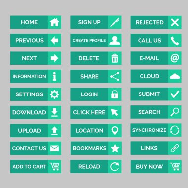 Düz web düğmeleri topluluğu. Vektör çizim