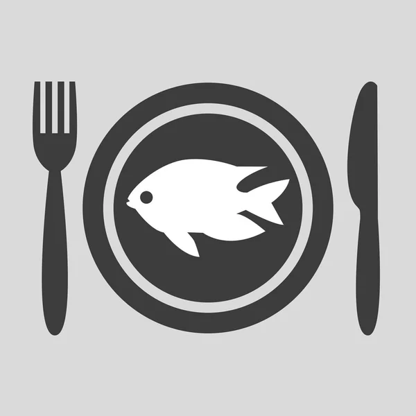 Fish Plate Icon Grey Background Vector Illustration — Stock Vector