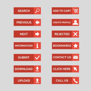Düz web düğmeleri topluluğu. Vektör çizim