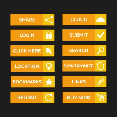 Düz web düğmeleri topluluğu. Vektör çizim