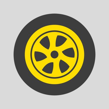 Araba tekerlek simgesi gri arka plan üzerinde. Vektör çizim