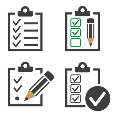Denetim listesi simgeleri beyaz arka plan üzerinde ayarlayın. Vektör çizim
