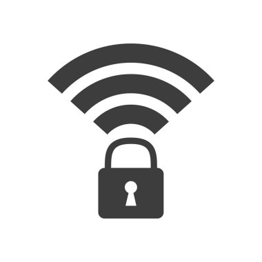 WiFi işareti beyaz arka plan üzerinde kilitli. Vektör çizim