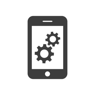 Beyaz arka plan üzerinde vites ile Smartphone simgesi. Vektör çizim