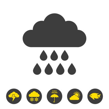 Beyaz arka plan üzerinde yağmur simgesi. Vektör çizim