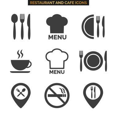 Restoran simgeler beyaz arka plan üzerinde ayarlayın. Vektör çizim