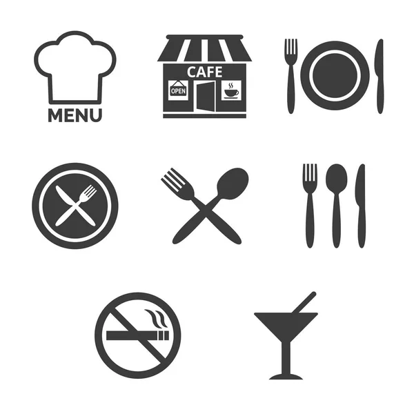 餐厅图标设置在白色背景上 矢量插图 — 图库矢量图片