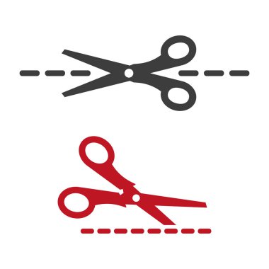 Kesik çizgileri beyaz arkaplanda izole edilmiş makas