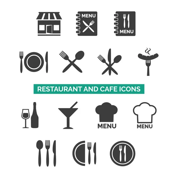 Restaurante e ícones de café definido no fundo branco . — Vetor de Stock