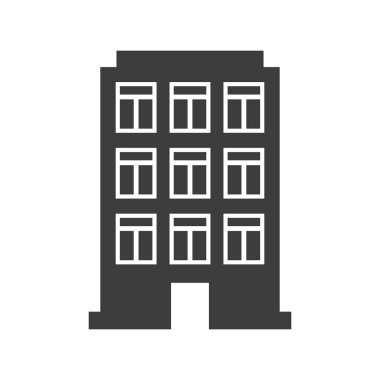 Beyaz arkaplanda bina simgesi.