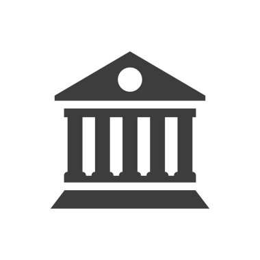 Beyaz arkaplanda banka binası simgesi.