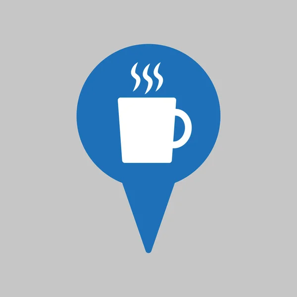 Puntero de mapa con taza de café sobre fondo gris . — Vector de stock