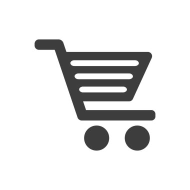 Beyaz arkaplanda alışveriş arabası simgesi.