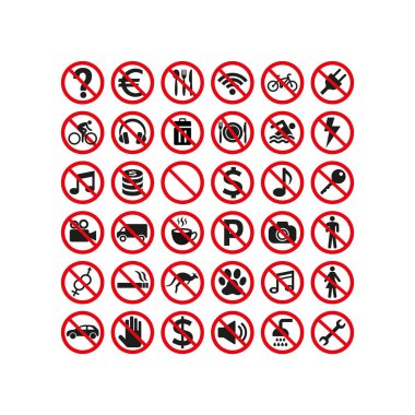 Yasak işaretleri beyaz arka plan üzerinde güvenliği ayarlayın. Vektör çizim