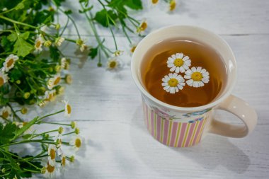 Taze papatya çiçeği ile bitkisel çay