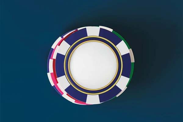 Vista dall'alto di Casino poker chips su sfondo blu. Gioco di chip del casinò online sul concetto di gioco d'azzardo da tavolo blu 3D vettoriale — Vettoriale Stock