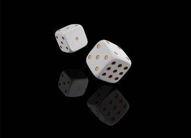 Yansıma siyah zemin üzerine beyaz Casino dice. Siyah izole kavramı kumar online casino gerçekçi zar. 3D zar illüstrasyon vektör