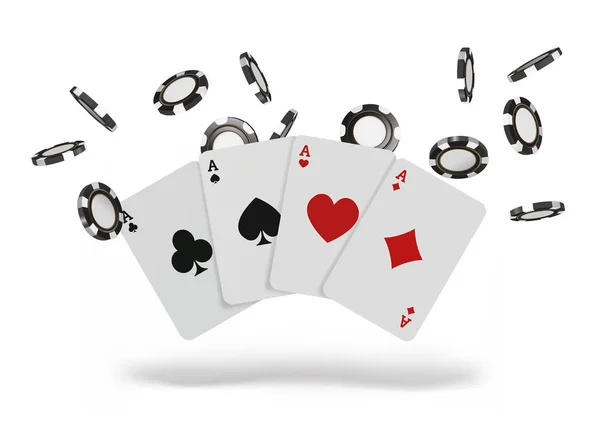 Giocare a carte e poker chips volare casinò. Concetto su sfondo bianco. Illustrazione vettoriale del casinò Poker — Vettoriale Stock