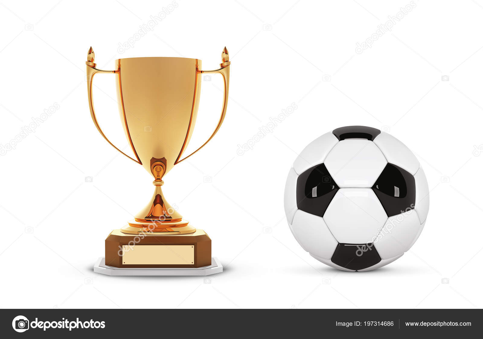 サッカー ボールと現実的なゴールデン トロフィー カップ 優勝カップとサッカー ボール 光沢のある黄金の 3 D のトロフィーは サッカー ボールを木製の棚の上賞します ベクトル図 ストックベクター C Volmon Tut By