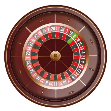 Casino rulet tekerlek üst üzerinde izole beyaz arka plan görüntülemek. 3D vektör çizim
