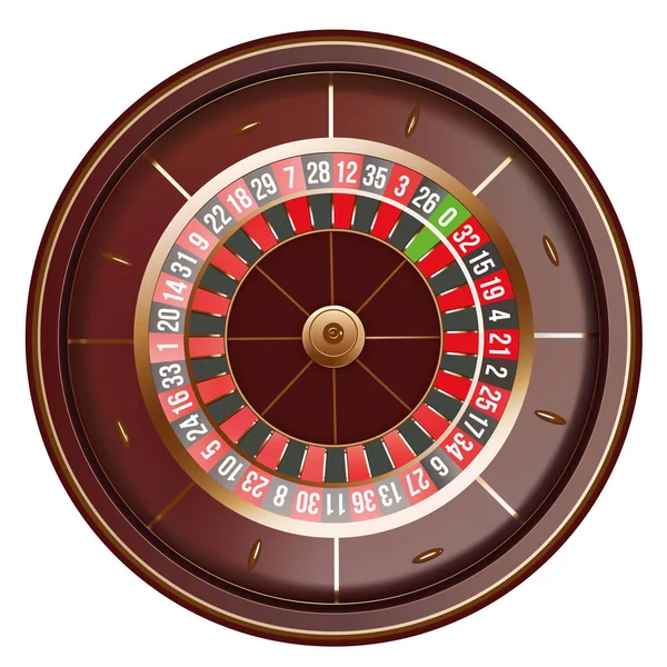 Casino roulette wiel boven bekijken geïsoleerd op witte achtergrond. 3D-vectorillustratie — Stockvector