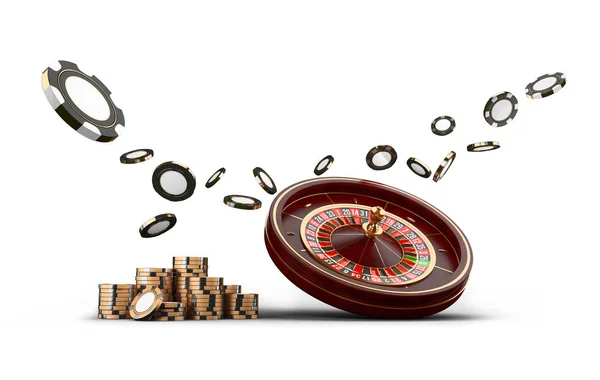 Casino rulet tekerleği üzerinde izole beyaz fişleri. Casino oyun 3d fişi. Online casino banner. Siyah gerçekçi çip. Kumar kavramı, poker mobil app simgesi. Havada düşen cips