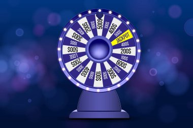 Mavi servet tekerlek 3d nesne soyut ufuk dairesel mavi bokeh arka plan üzerinde. Şans çarkı