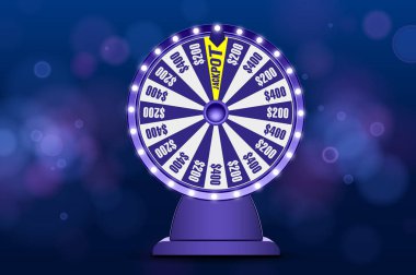 Mavi servet tekerlek 3d nesne soyut ufuk dairesel mavi bokeh arka plan üzerinde. Şans piyango çarkı. Jack pot