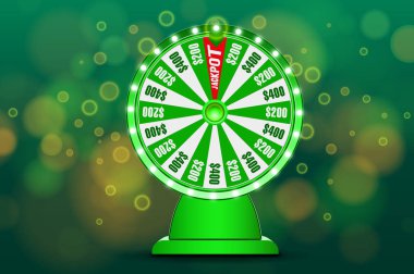 Servet tekerlek 3d nesne soyut ufuk dairesel mavi bokeh arka plan üzerinde. Şans piyango altın çarkı. Jack Pot