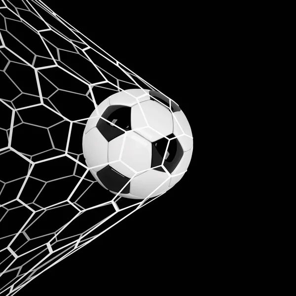 Vector Ballon de football réaliste ou ballon de football en filet sur fond noir. Boule vectorielle de style 3d — Image vectorielle