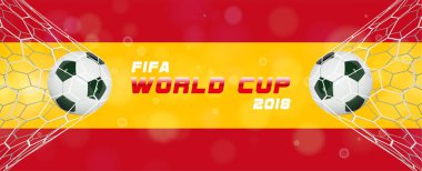 Vektör gerçekçi futbol topu veya İspanya bayrağı arka plan net futbol topu. 3D stil vektör topu. Hedef an düzen şablonu tasarım. FIFA Dünya Kupası