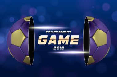 3d altın mavi top ile futbol başlık. Futbol oyun maç tasarım. Yarım futbol topu. Topu iki bölüme ayrılmıştır. Futbol Ligi ile oyun yarışma.