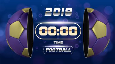 3d altın mavi top ile futbol başlık. Futbol oyun tasarım Zamanlayıcı veya çetele ile aynı. Yarım futbol topu. Topu iki bölüme ayrılmıştır. Futbol Ligi ile oyun yarışma.