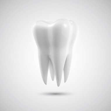 Bir beyaz diş simgesi Foto-gerçekçi Illustration. 3D render diş. Diş, tıp, sağlık kavramı